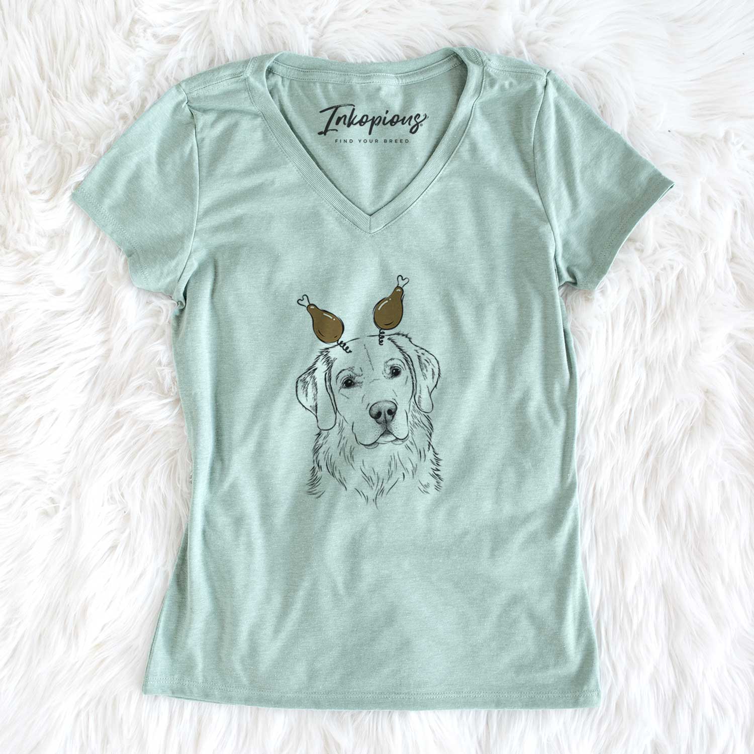 Thanksgiving Kula the Golden Retriever - Women's V-neck Shirt