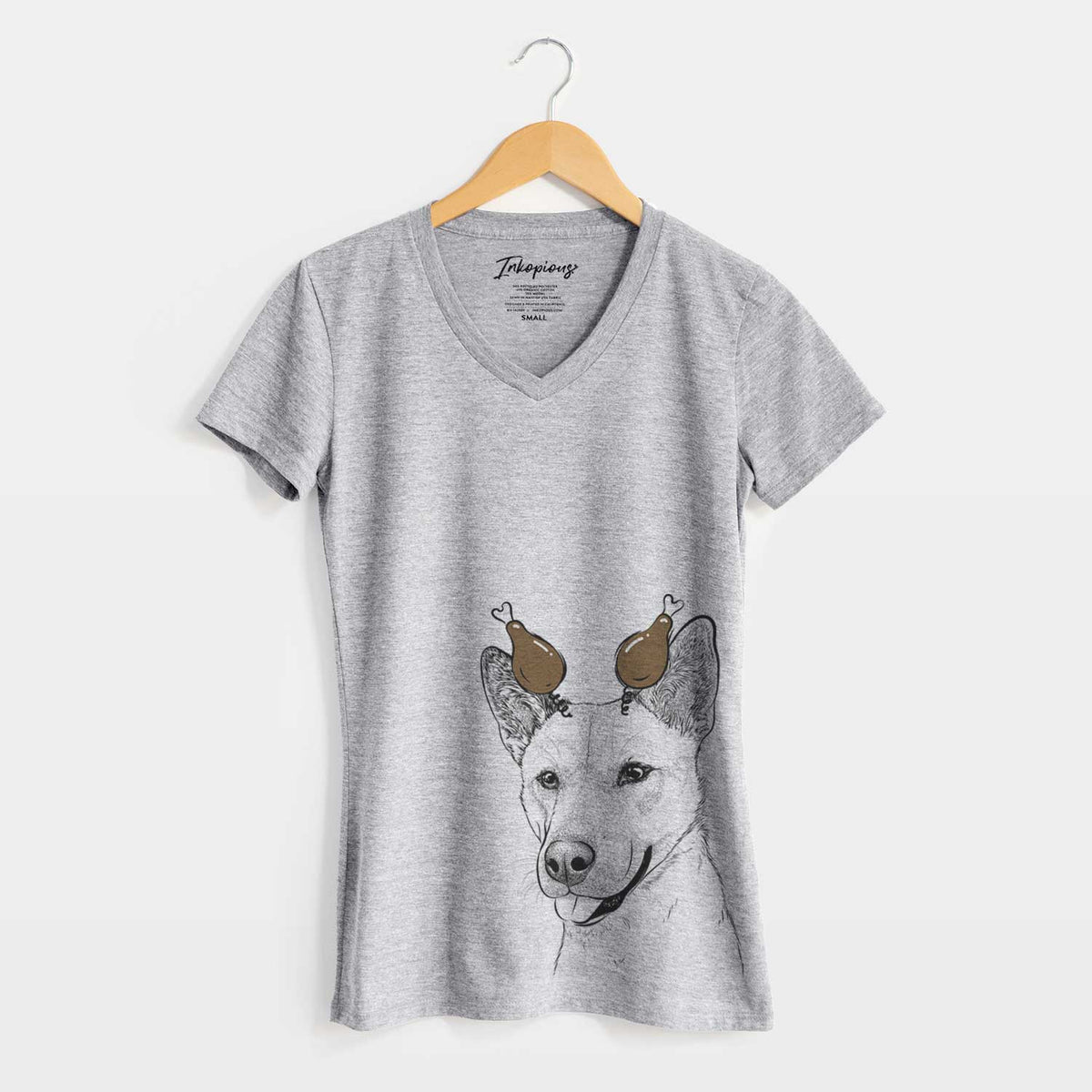 Thanksgiving Kulfi the Jindo Shiba Inu Mix - Women's V-neck Shirt