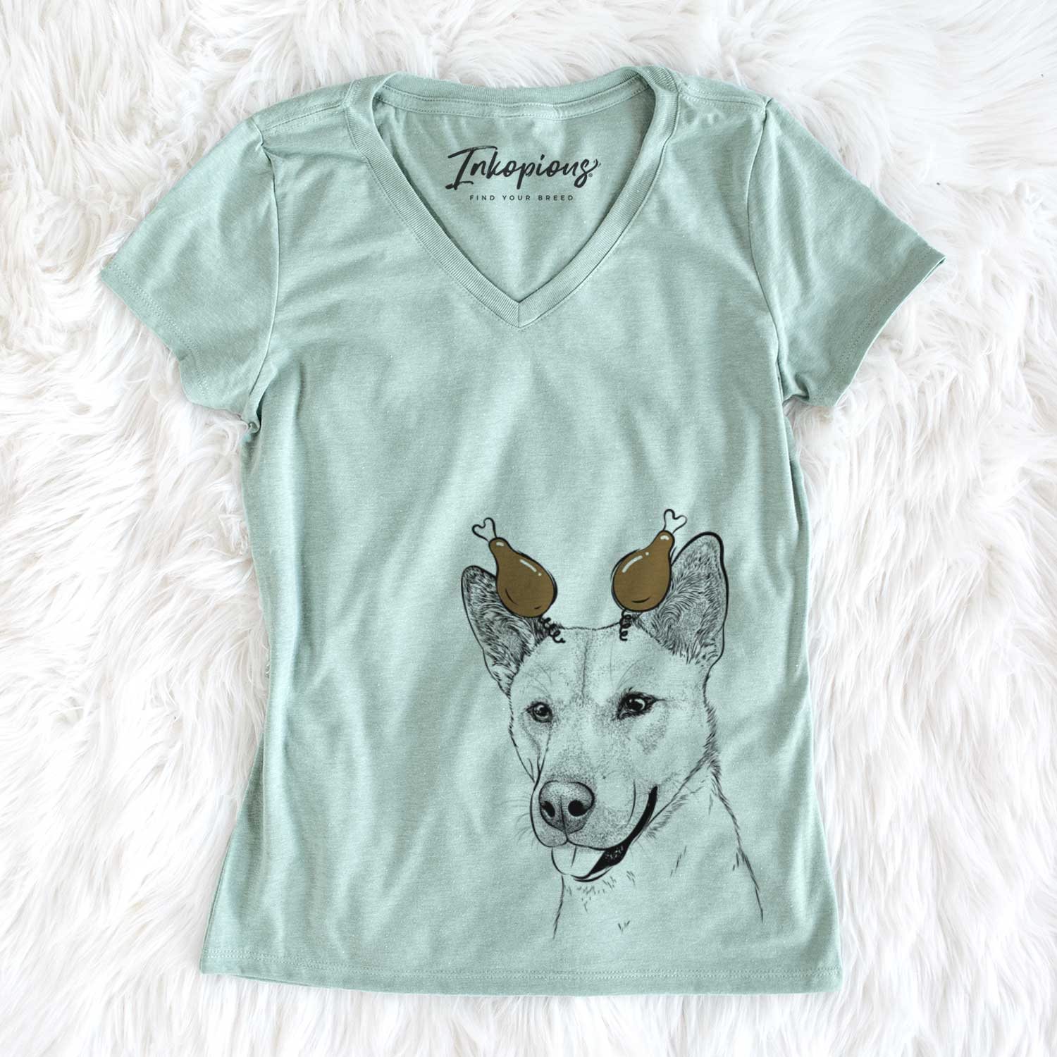 Thanksgiving Kulfi the Jindo Shiba Inu Mix - Women's V-neck Shirt