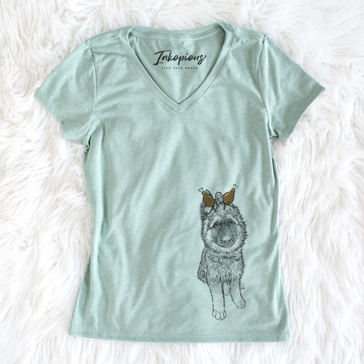 Thanksgiving Kuyo the German Shepherd - Women&#39;s Perfect V-neck Shirt