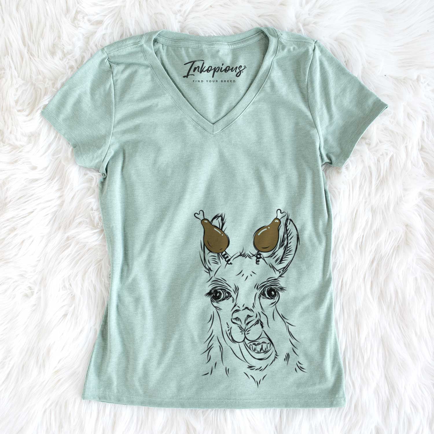 Thanksgiving Larry the Llama - Women's V-neck Shirt