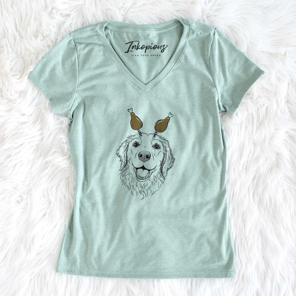 Thanksgiving Legend the Golden Retriever - Women's V-neck Shirt