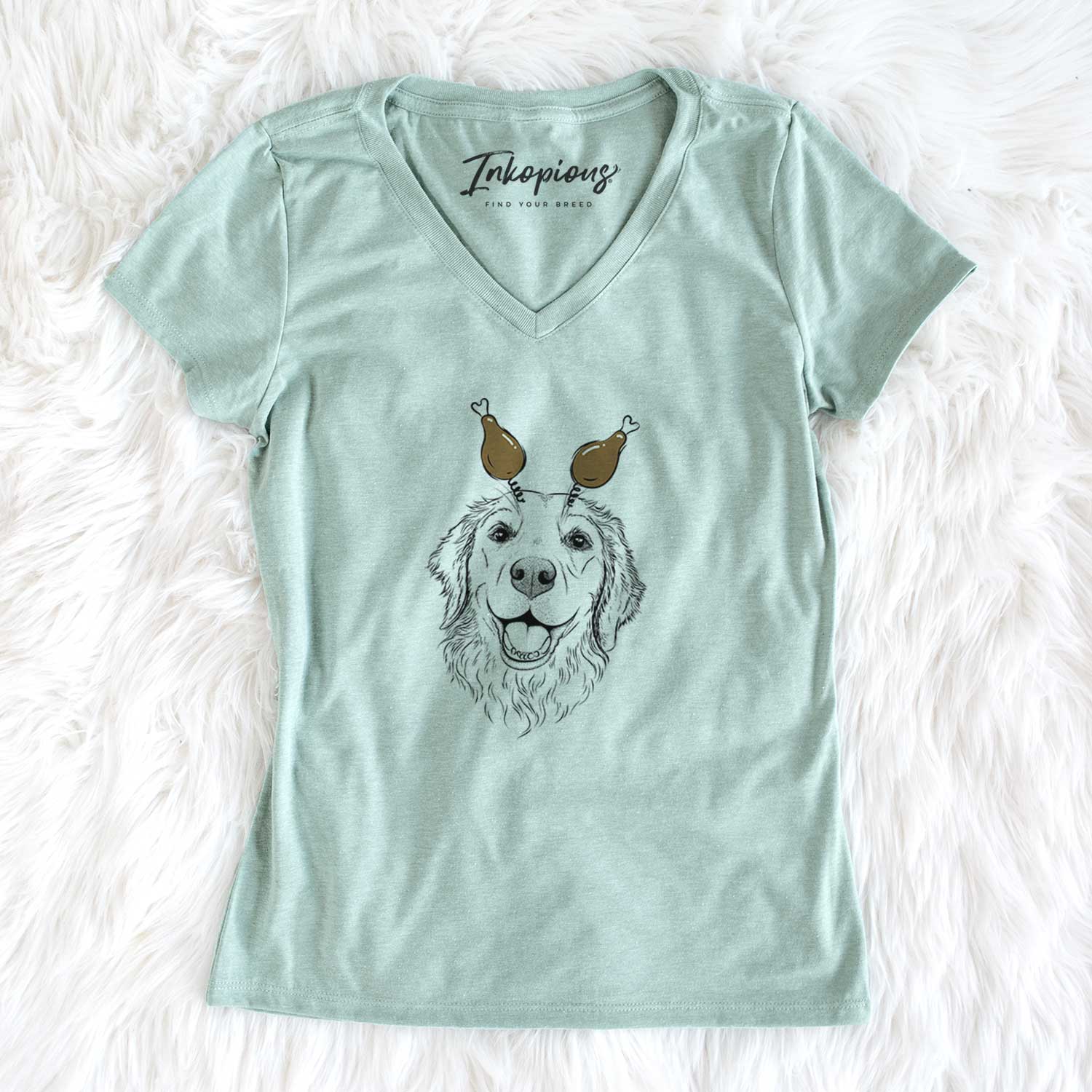 Thanksgiving Legend the Golden Retriever - Women's V-neck Shirt