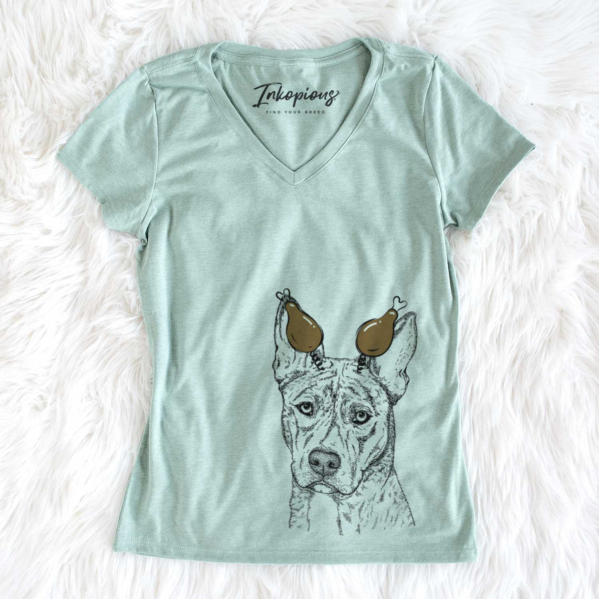 Thanksgiving Leo the Ibizan Hound Bull Mastiff Mix - Women&#39;s V-neck Shirt