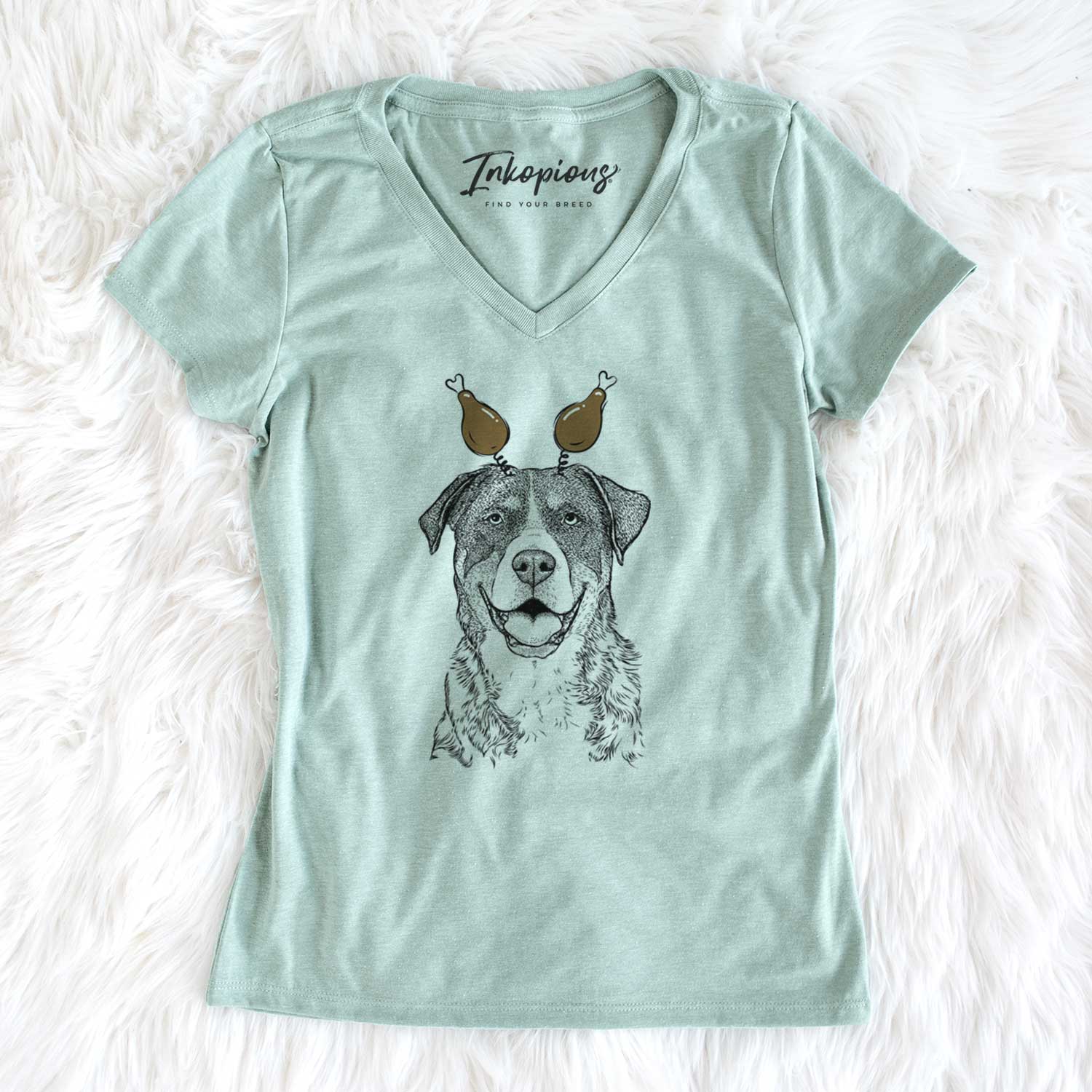 Thanksgiving Leon the Greater Swiss Mountain Dog - Women's V-neck Shirt