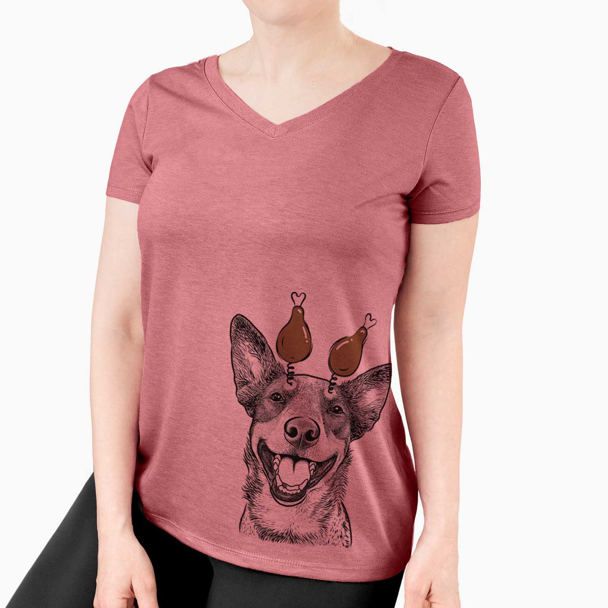 Thanksgiving Lily the Australian Cattle Dog - Women's V-neck Shirt
