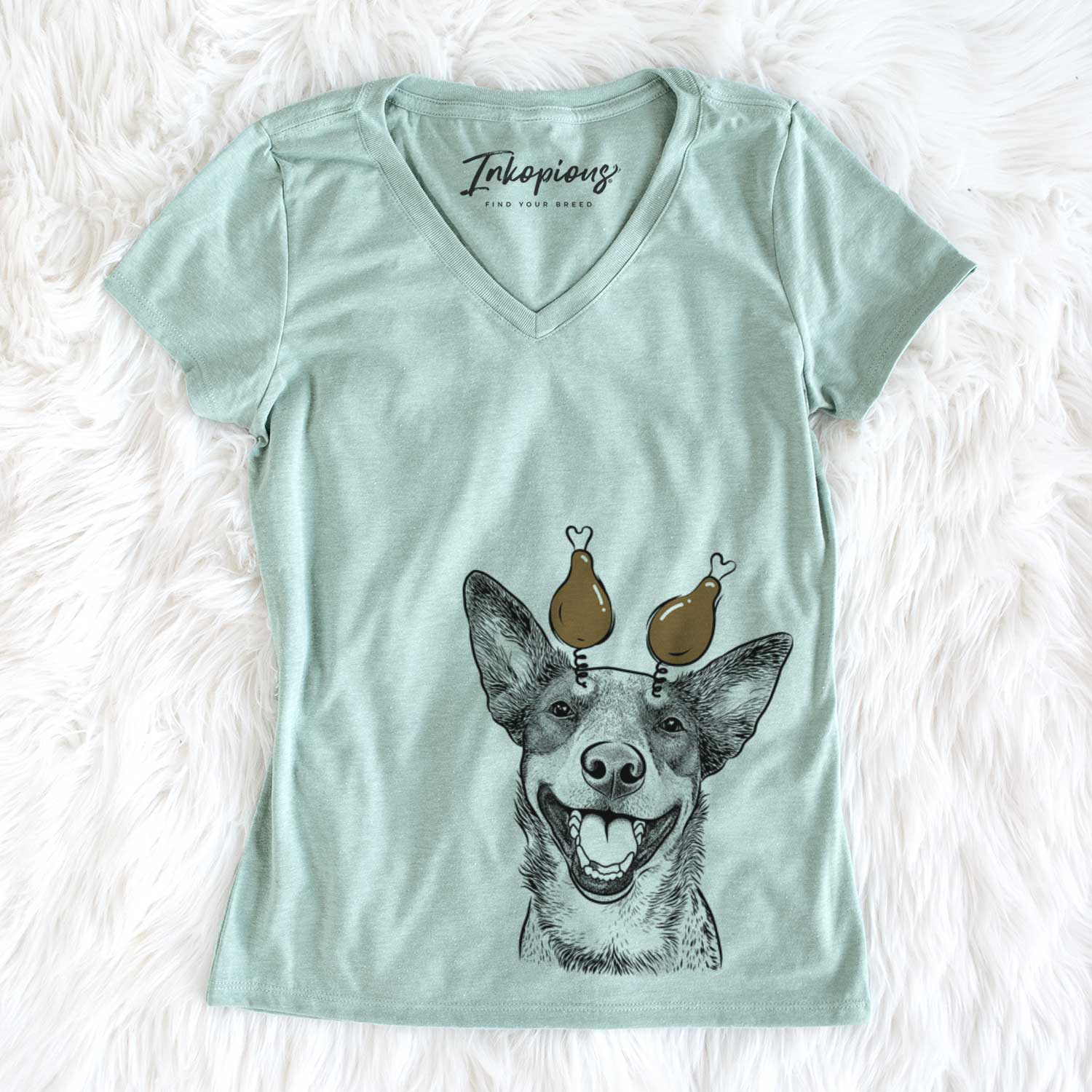Thanksgiving Lily the Australian Cattle Dog - Women's V-neck Shirt