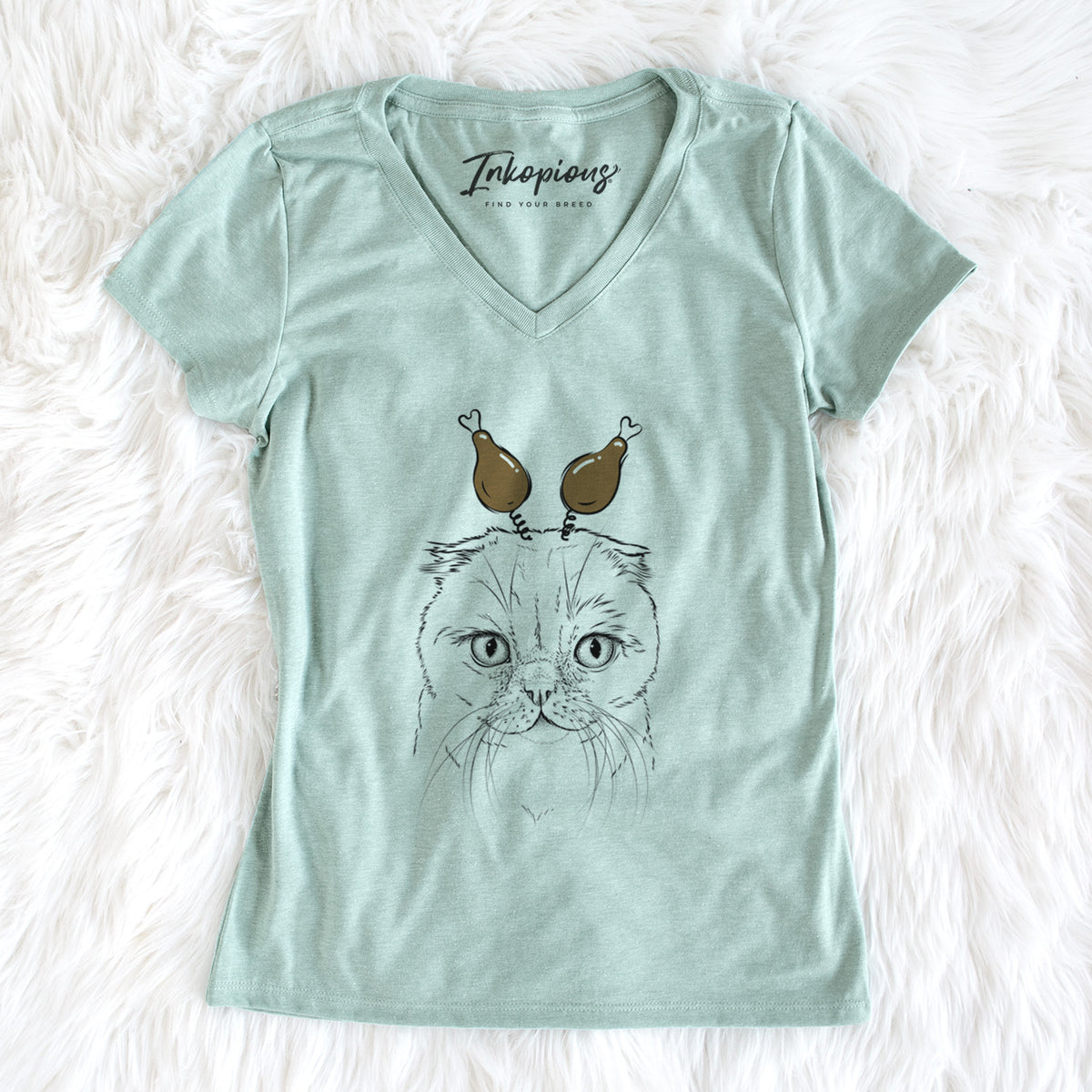Thanksgiving Lina the Exotic Fold Cat - Women's Perfect V-neck Shirt