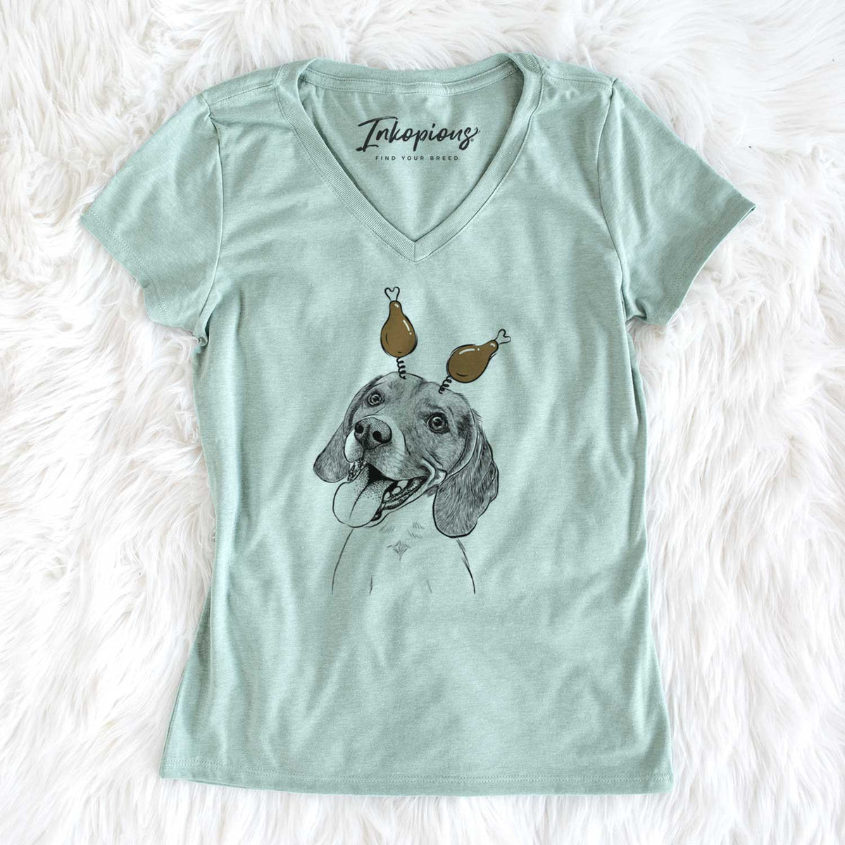 Thanksgiving Little Bandit the Beagle - Women's V-neck Shirt
