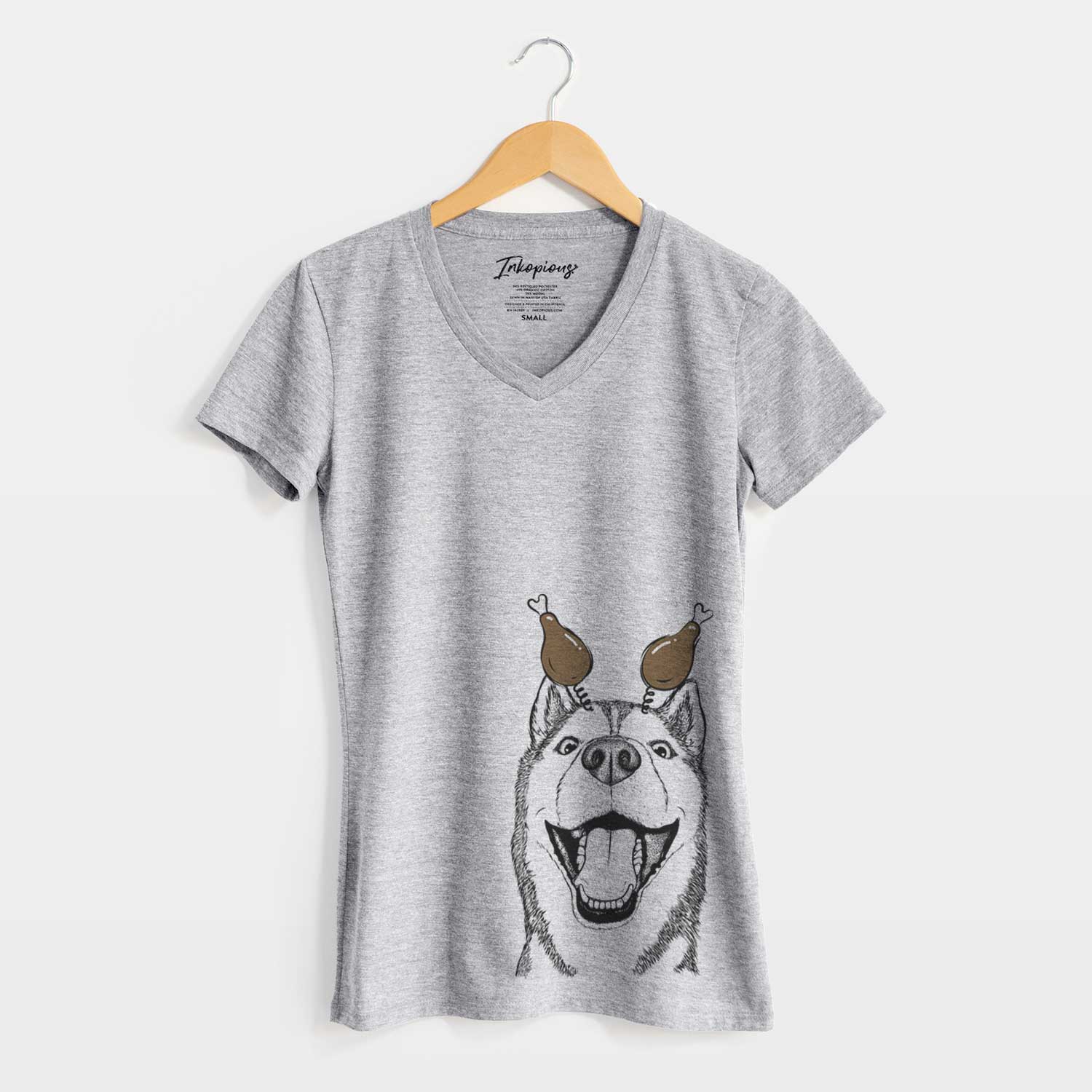 Thanksgiving Little Country the Siberian Husky - Women's V-neck Shirt