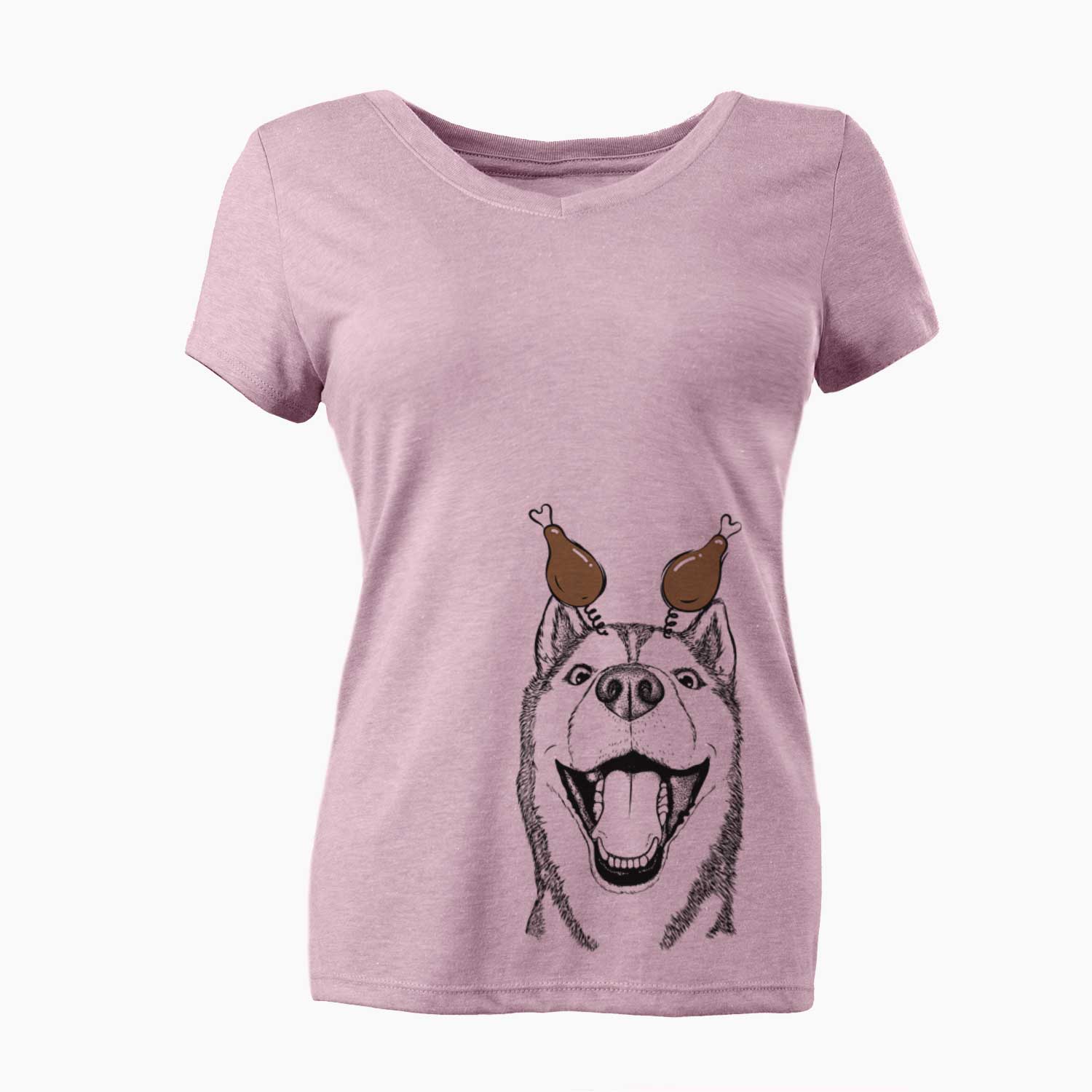 Thanksgiving Little Country the Siberian Husky - Women's V-neck Shirt