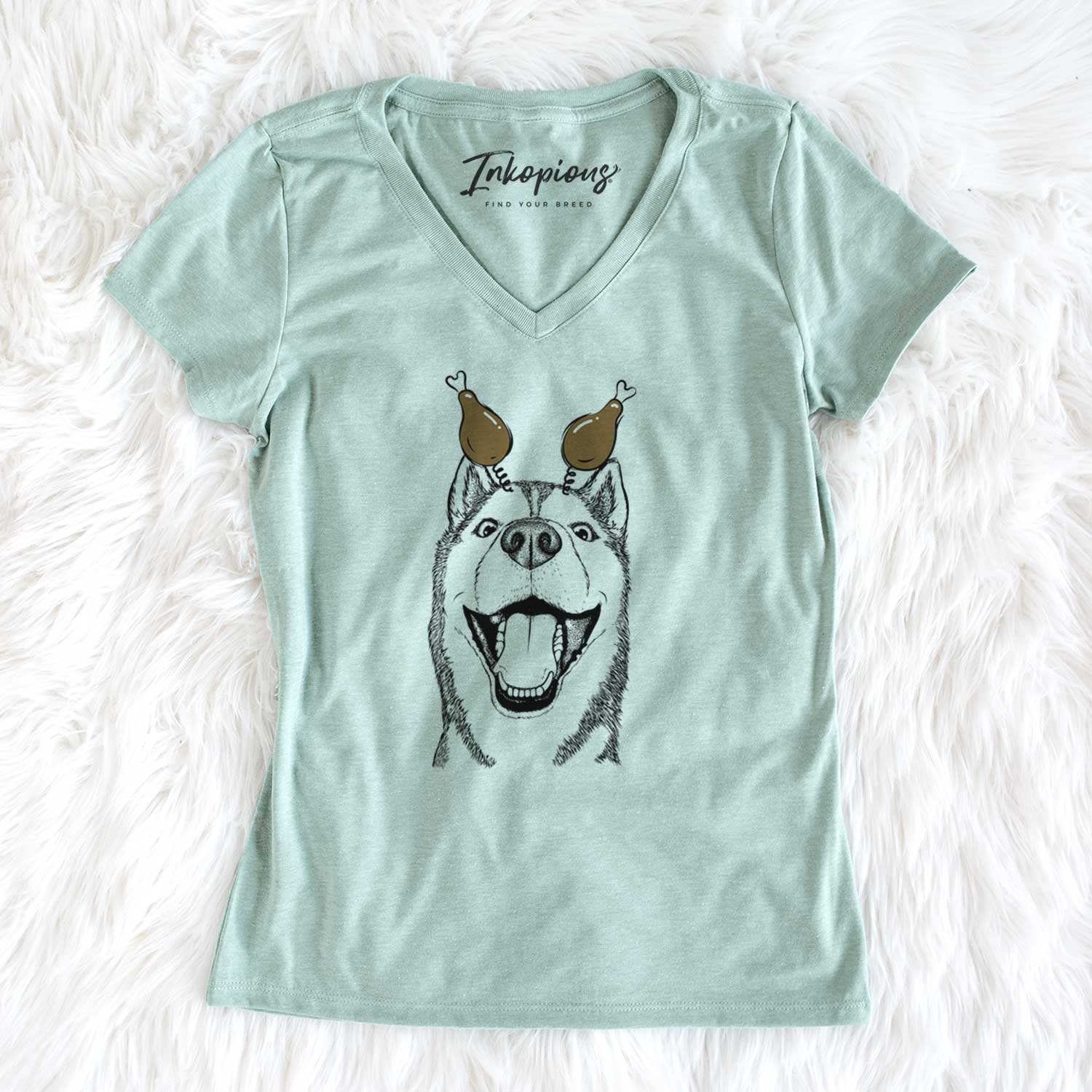 Thanksgiving Little Country the Siberian Husky - Women's V-neck Shirt