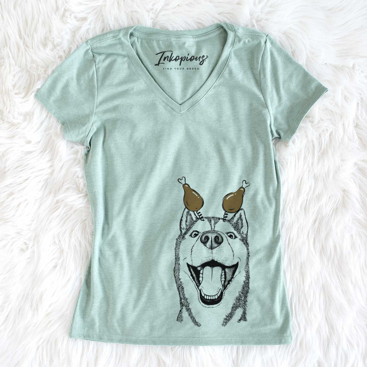 Thanksgiving Little Country the Siberian Husky - Women&#39;s V-neck Shirt