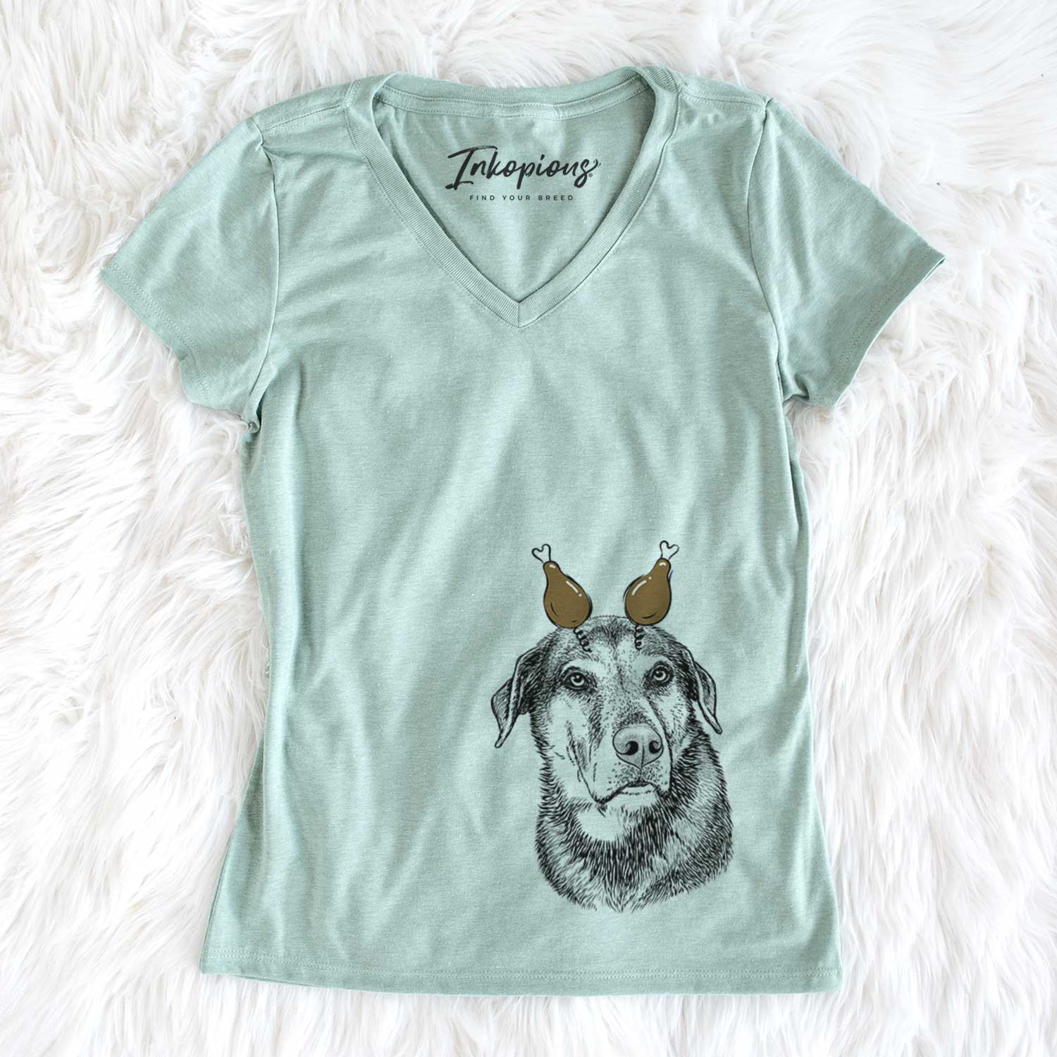 Thanksgiving Lobo the Shepherd Mix - Women's V-neck Shirt