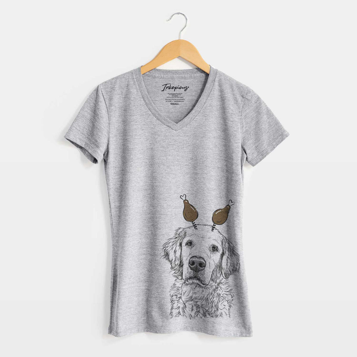 Thanksgiving Loganator the Golden Retriever - Women's V-neck Shirt