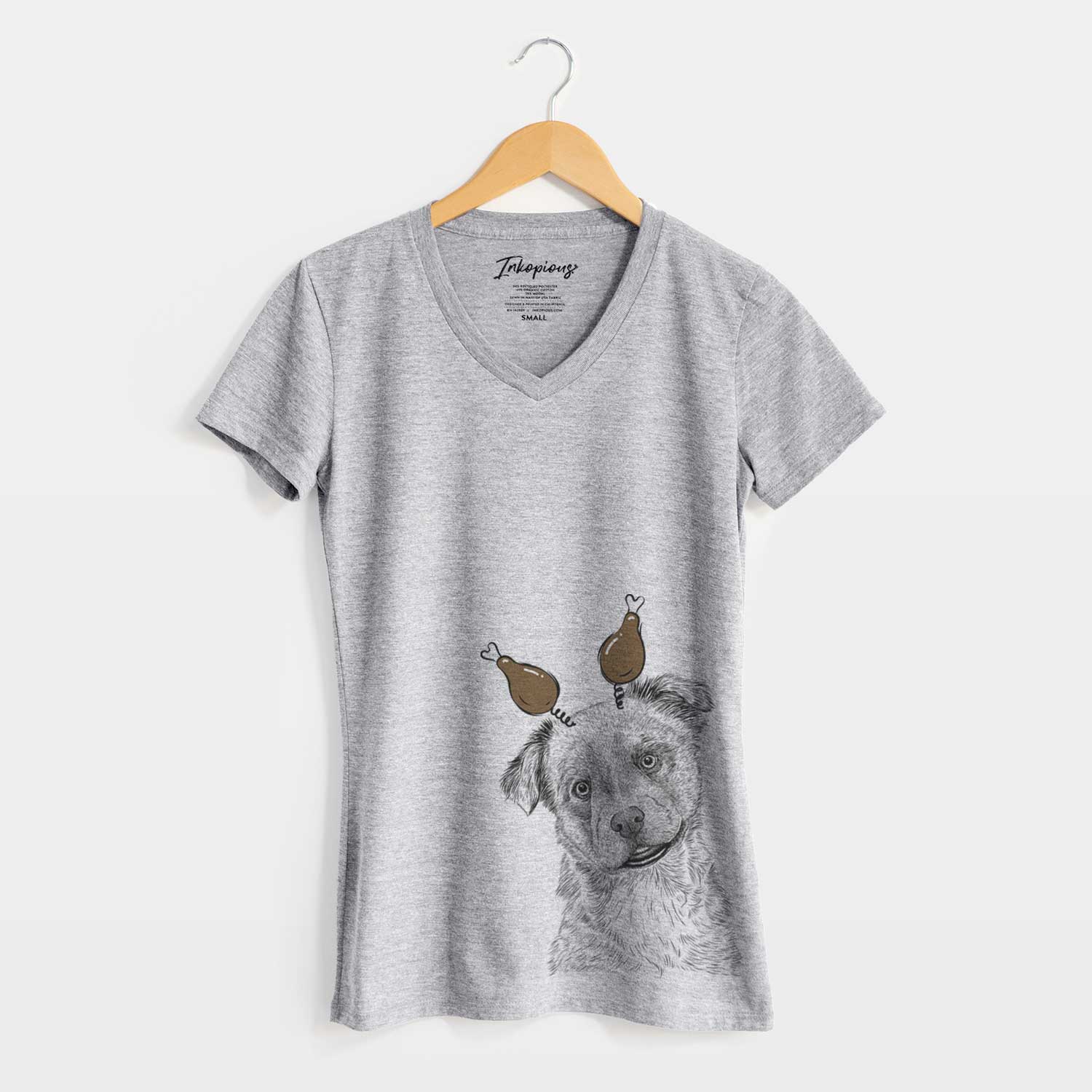 Thanksgiving Loki Bear the Australian Cattle Dog Mix - Women's V-neck Shirt