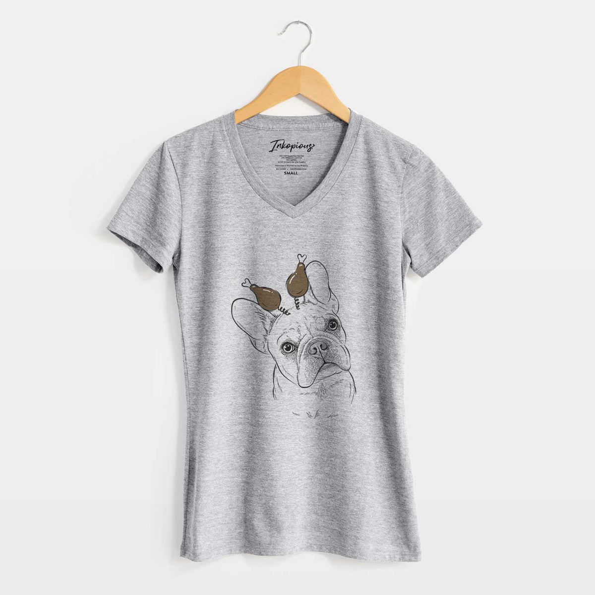 Thanksgiving Loki the French Bulldog - Women's V-neck Shirt