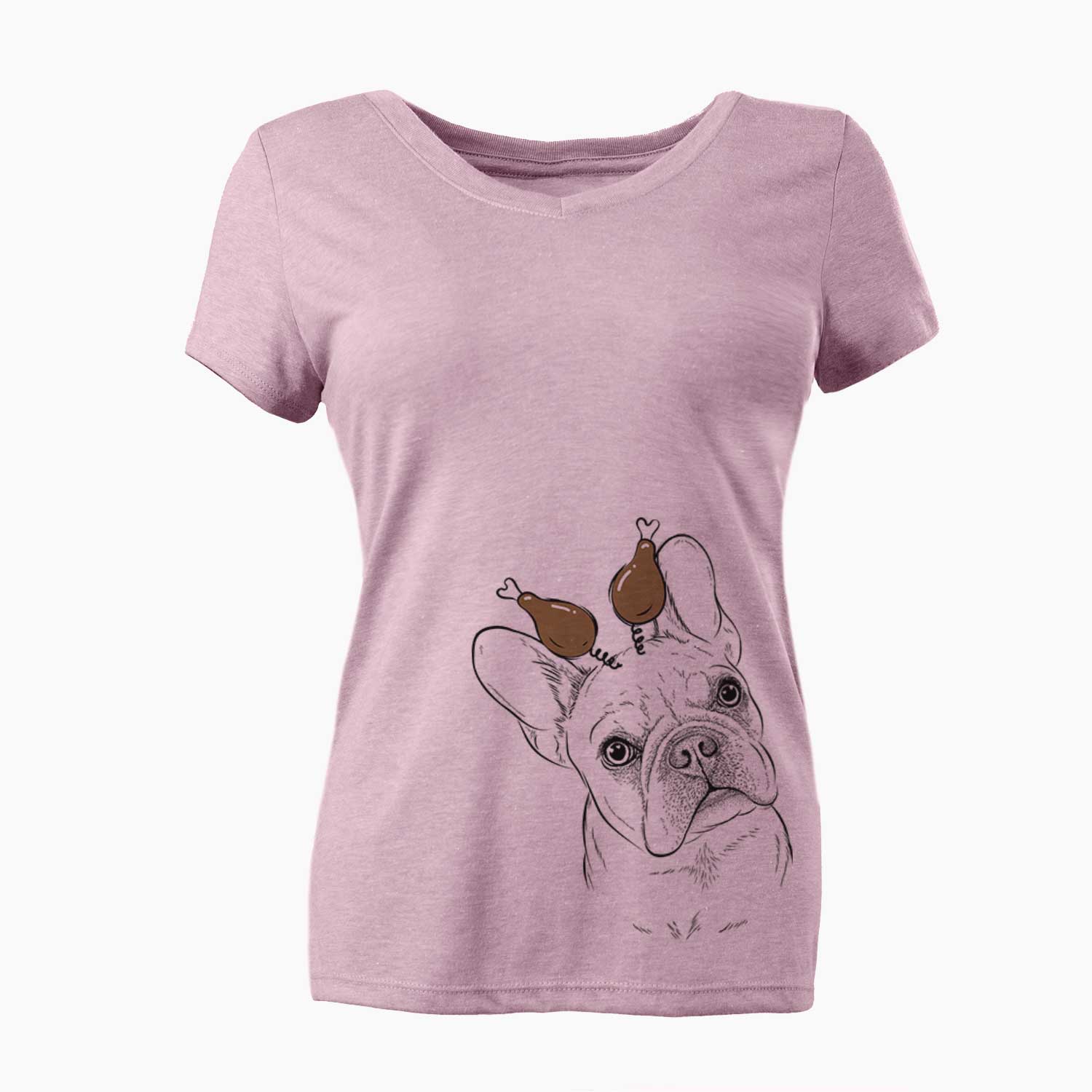 Thanksgiving Loki the French Bulldog - Women's V-neck Shirt