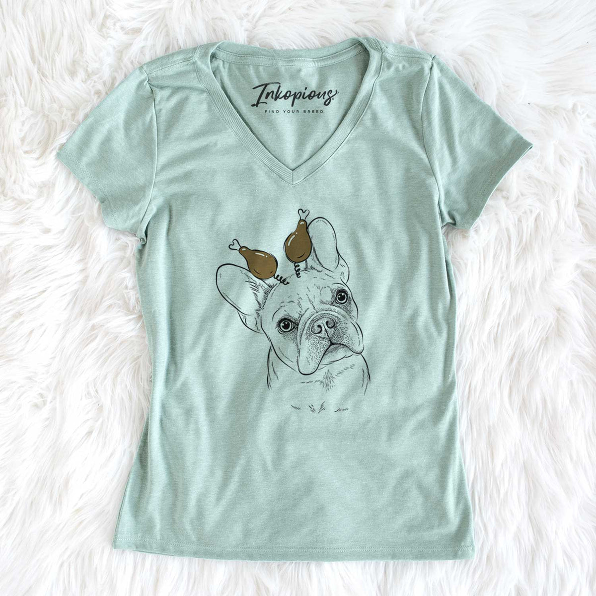 Thanksgiving Loki the French Bulldog - Women's V-neck Shirt
