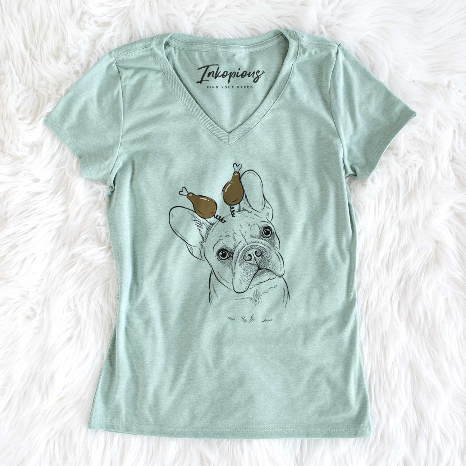 Thanksgiving Loki the French Bulldog - Women's V-neck Shirt