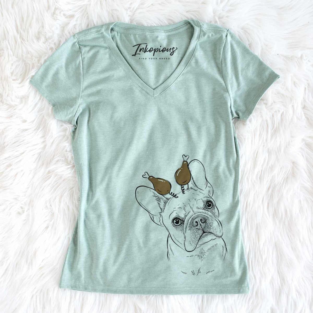 Thanksgiving Loki the French Bulldog - Women&#39;s V-neck Shirt