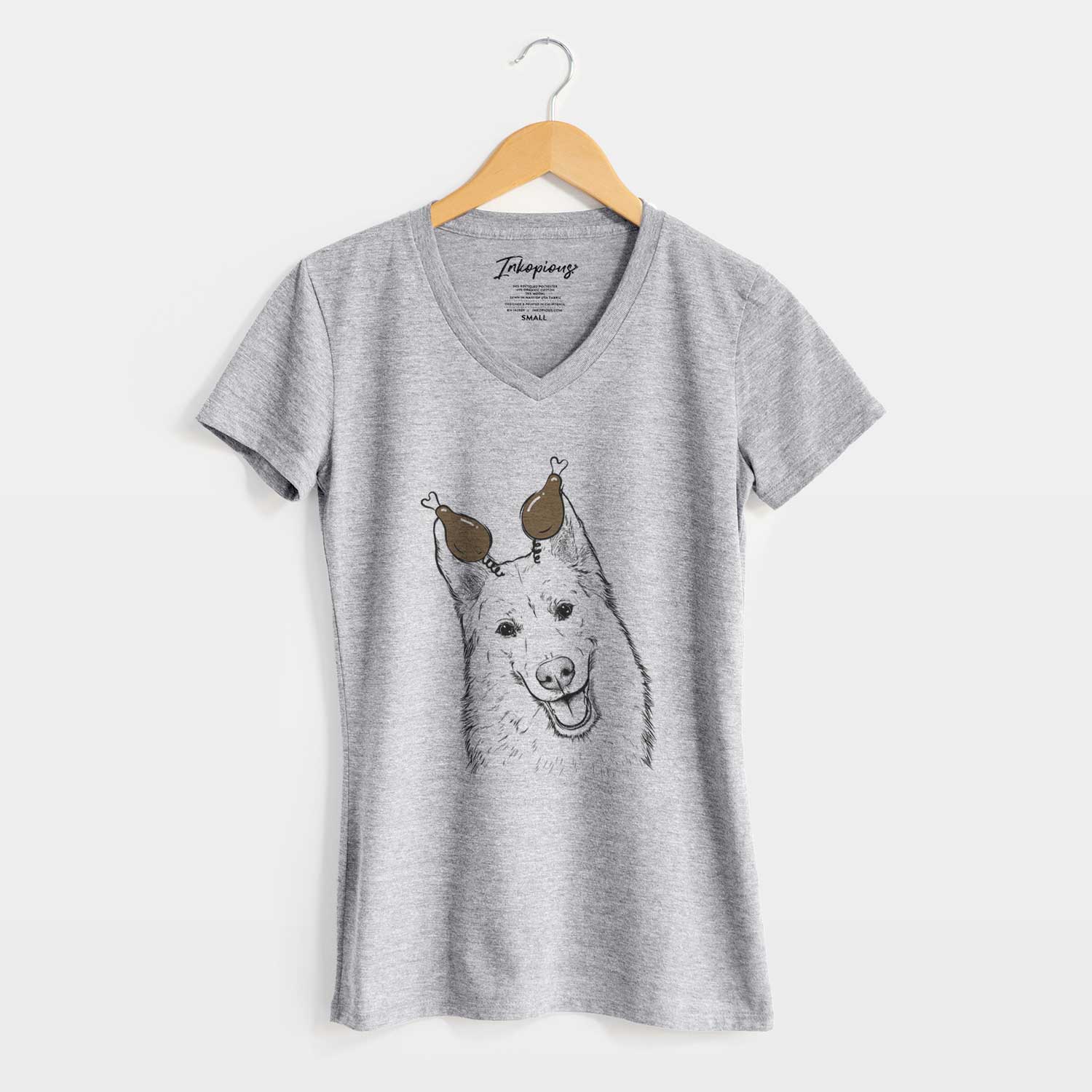 Thanksgiving Loki the Husky Shepherd Mix - Women's V-neck Shirt