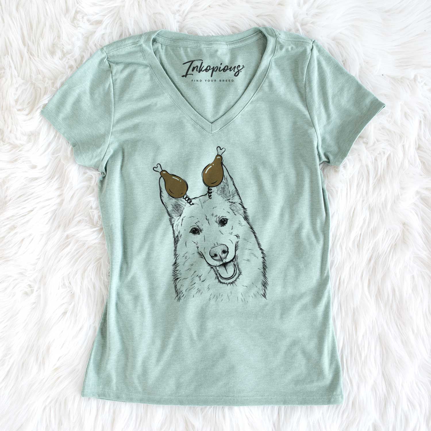 Thanksgiving Loki the Husky Shepherd Mix - Women's V-neck Shirt