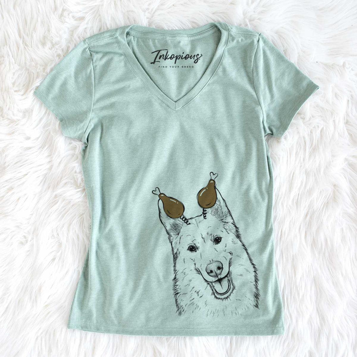 Thanksgiving Loki the Husky Shepherd Mix - Women&#39;s V-neck Shirt