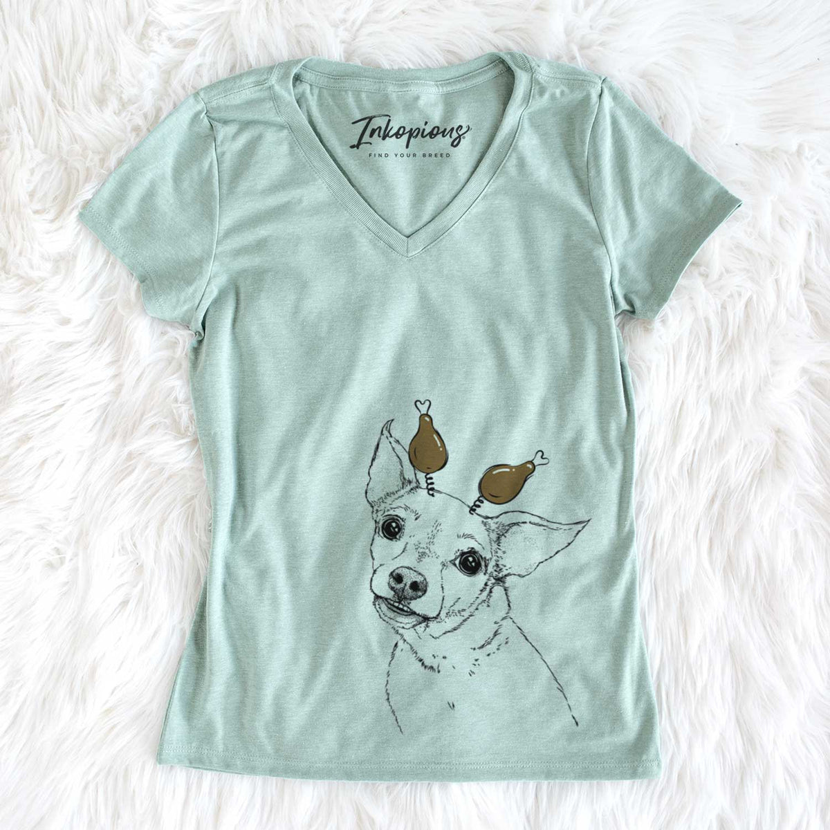 Thanksgiving Lola the Chiweenie - Women's V-neck Shirt