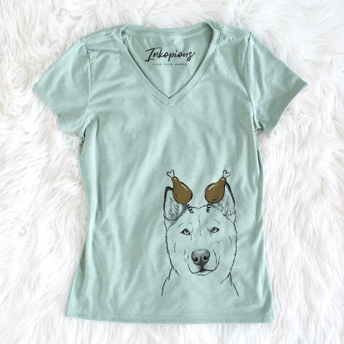 Thanksgiving London the Siberian Husky - Women&#39;s V-neck Shirt