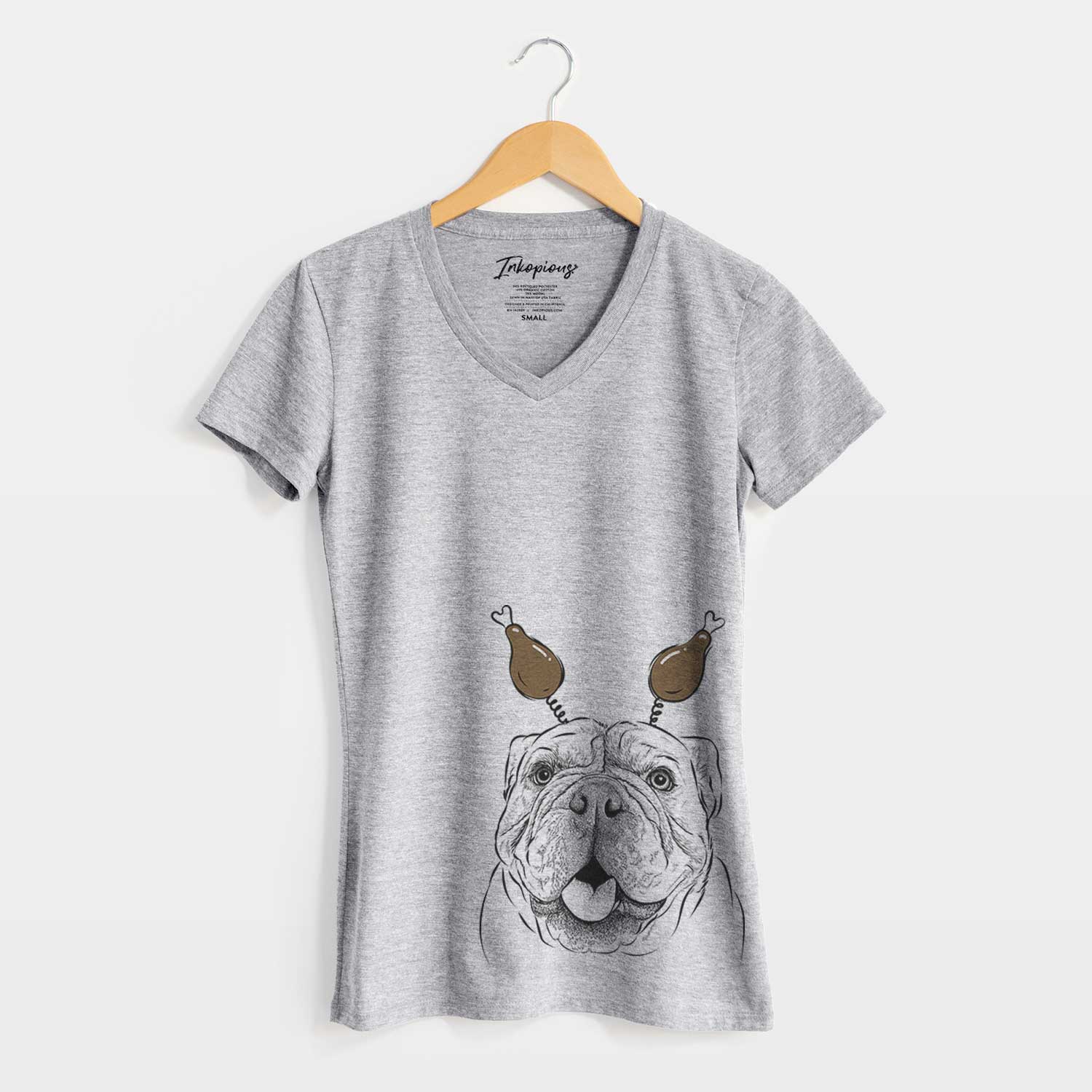 Thanksgiving Louie the English Bulldog - Women's V-neck Shirt