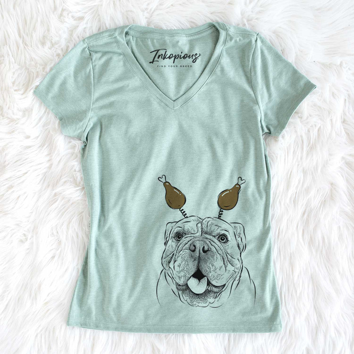 Thanksgiving Louie the English Bulldog - Women&#39;s V-neck Shirt