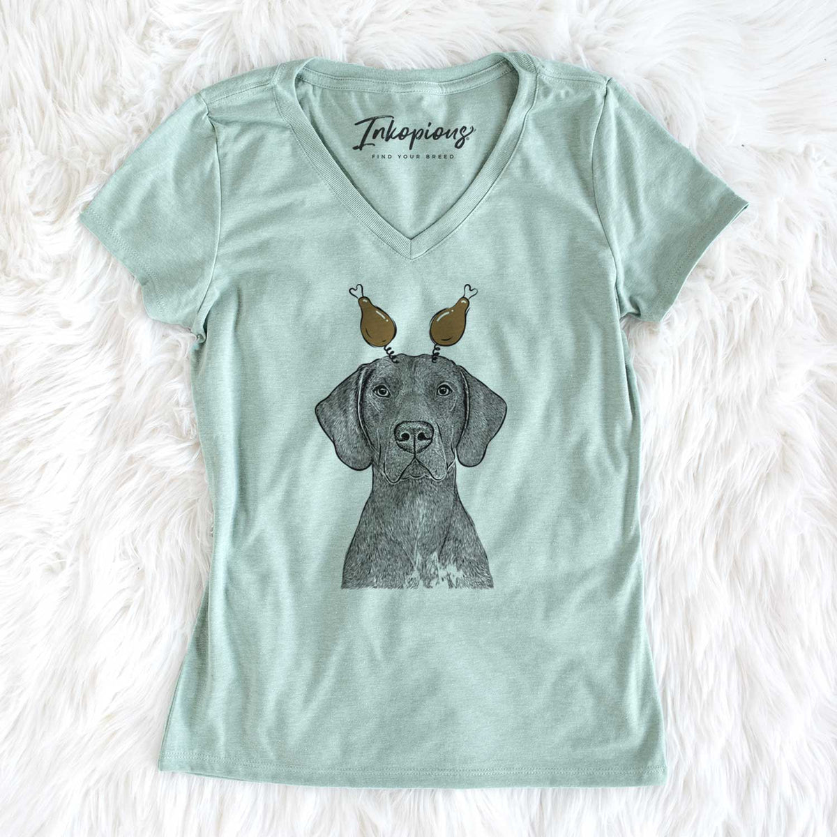 Thanksgiving Lucifer the German Shorthaired Pointer - Women's V-neck Shirt