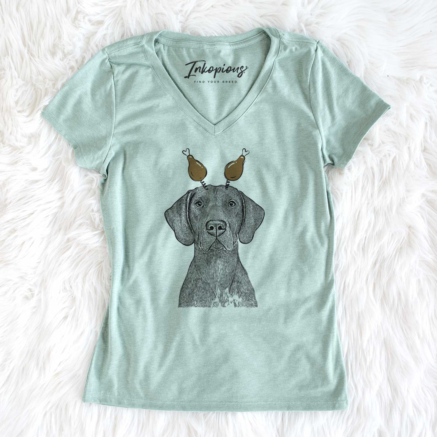 Thanksgiving Lucifer the German Shorthaired Pointer - Women's V-neck Shirt