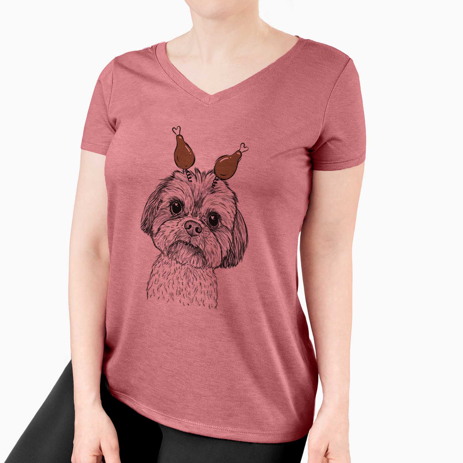 Thanksgiving Lucy the Shorkie - Women's V-neck Shirt