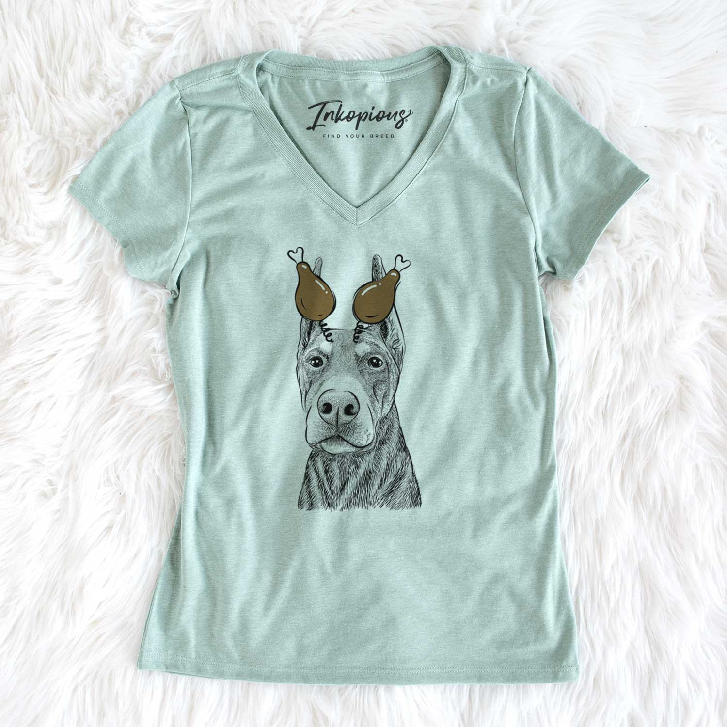 Thanksgiving Luna the Doberman Pinscher - Women's V-neck Shirt