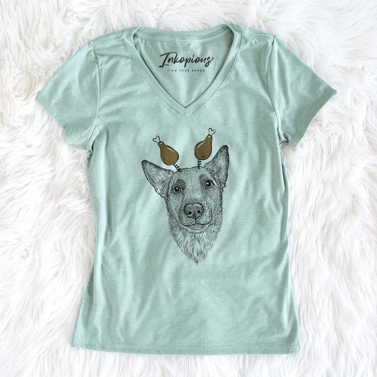 Thanksgiving Luna the Shepherd Mix - Women's V-neck Shirt