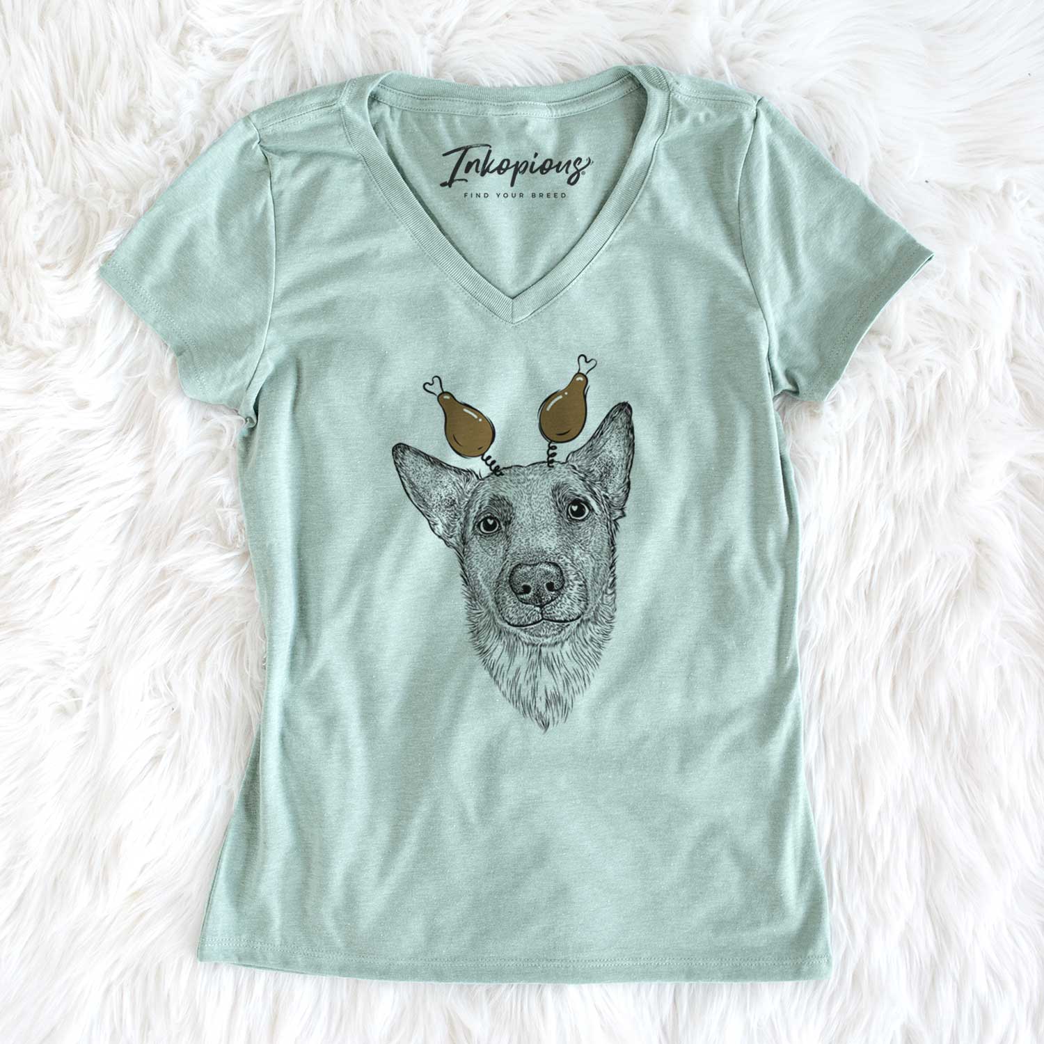 Thanksgiving Luna the Shepherd Mix - Women's V-neck Shirt