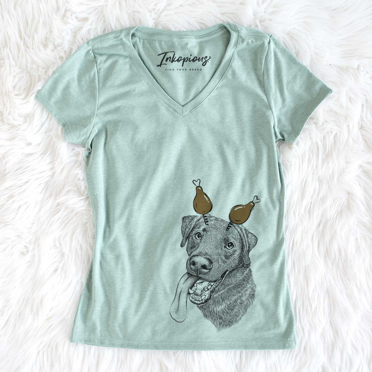 Thanksgiving Macaroni the Lab Mix - Women&#39;s V-neck Shirt