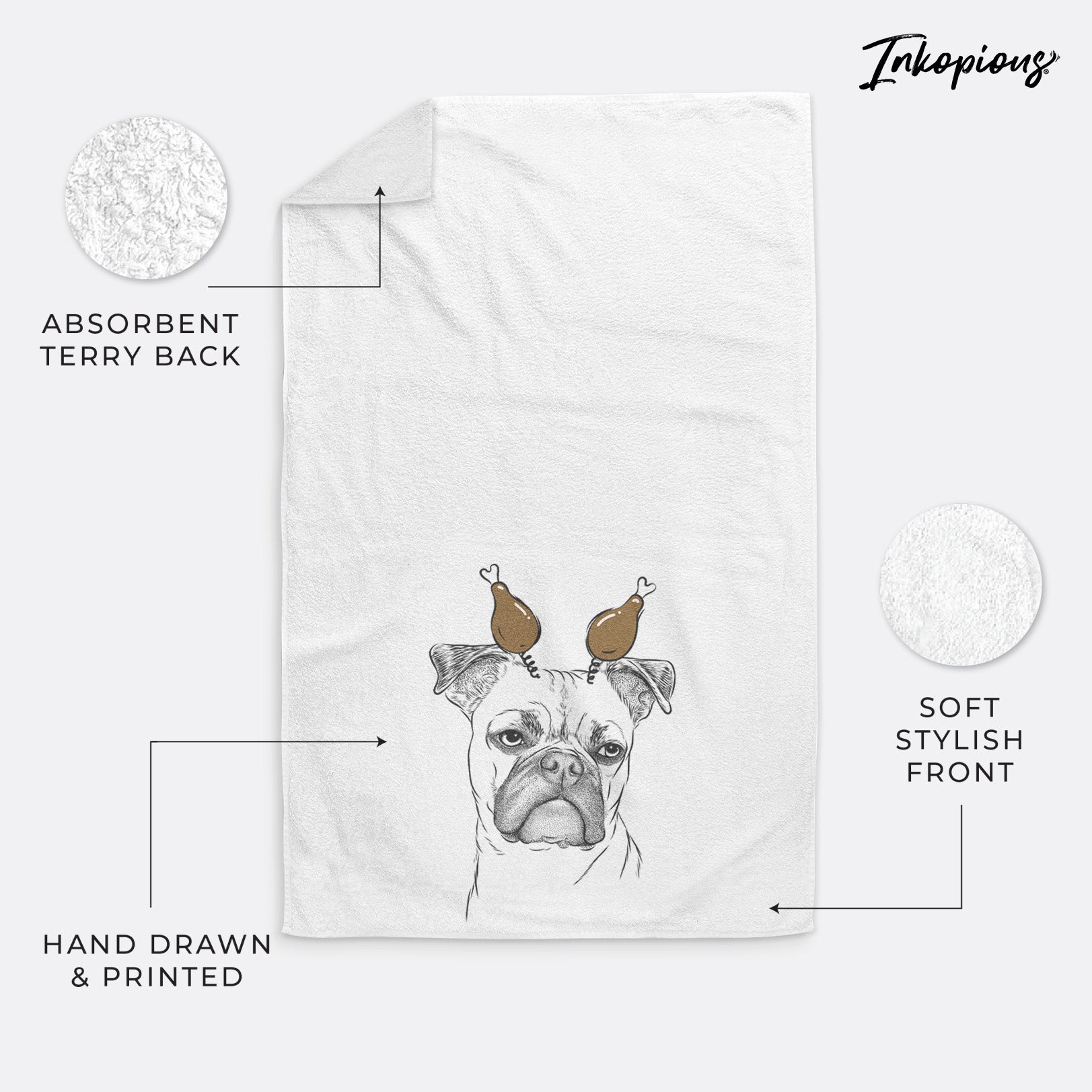 Mack the Bugg (Boston Terrier/Pug) Decorative Hand Towel