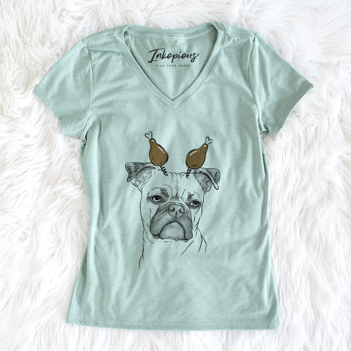 Thanksgiving Mack the Bugg (Boston Terrier/Pug) - Women's Perfect V-neck Shirt