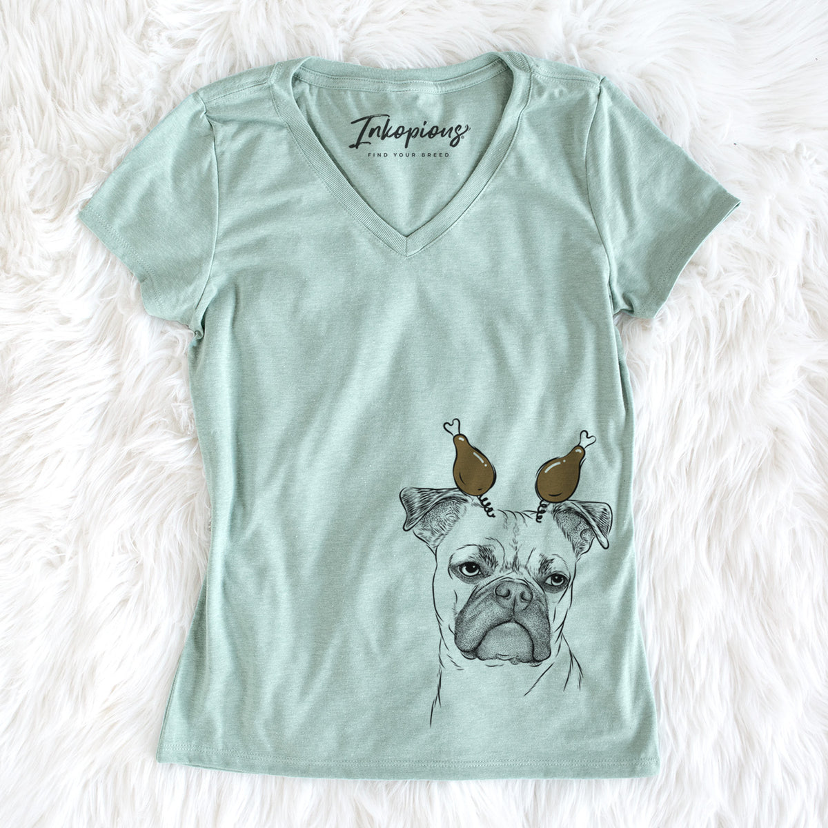 Thanksgiving Mack the Bugg (Boston Terrier/Pug) - Women&#39;s Perfect V-neck Shirt