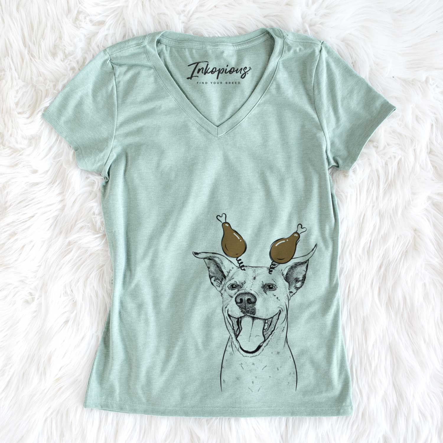 Thanksgiving Maddie the Dalmatian Pitbull Mix - Women's V-neck Shirt