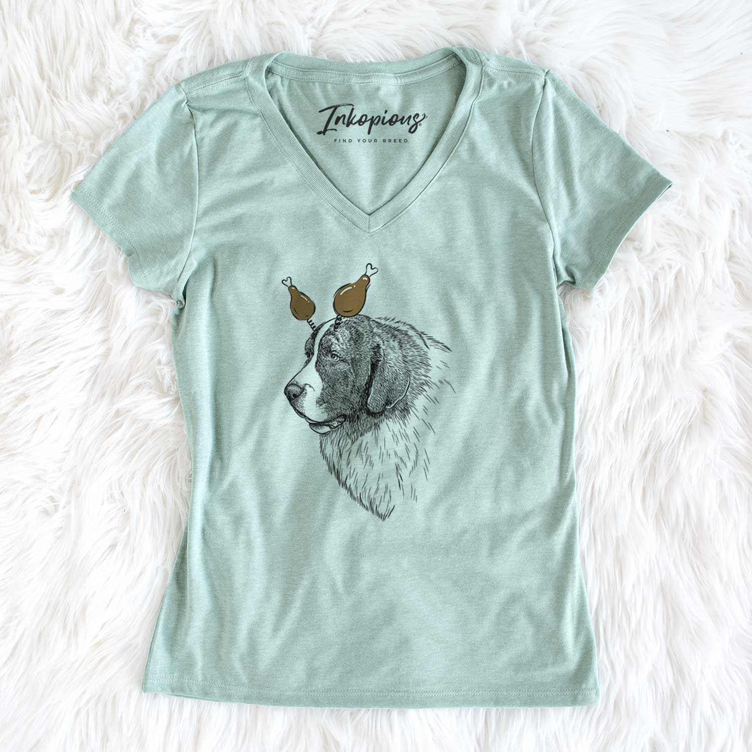 Thanksgiving Magnus the Pyrenean Mastiff - Women's V-neck Shirt