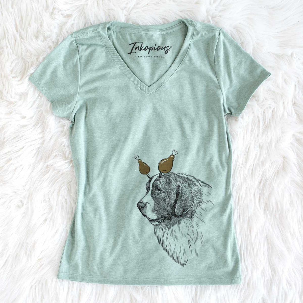 Thanksgiving Magnus the Pyrenean Mastiff - Women&#39;s V-neck Shirt