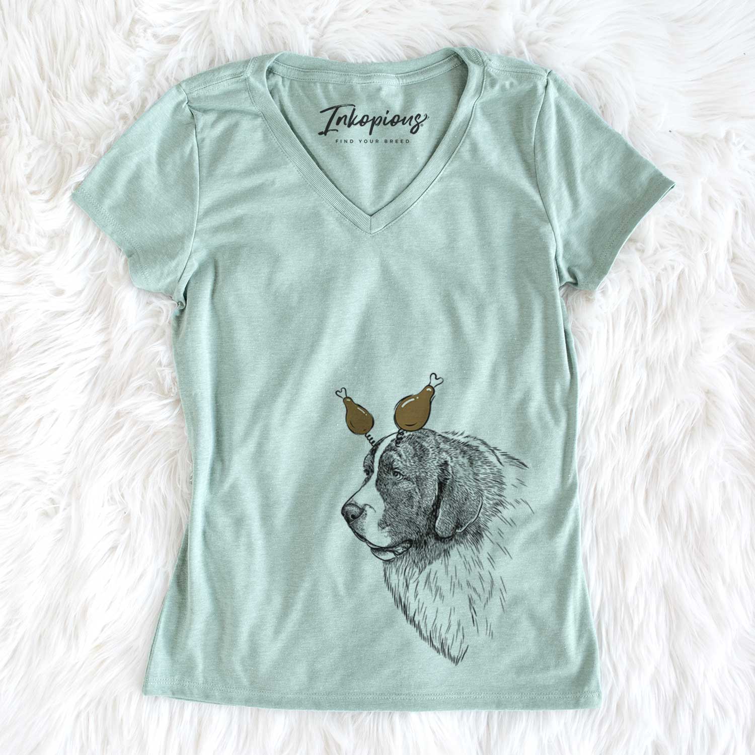 Thanksgiving Magnus the Pyrenean Mastiff - Women's V-neck Shirt