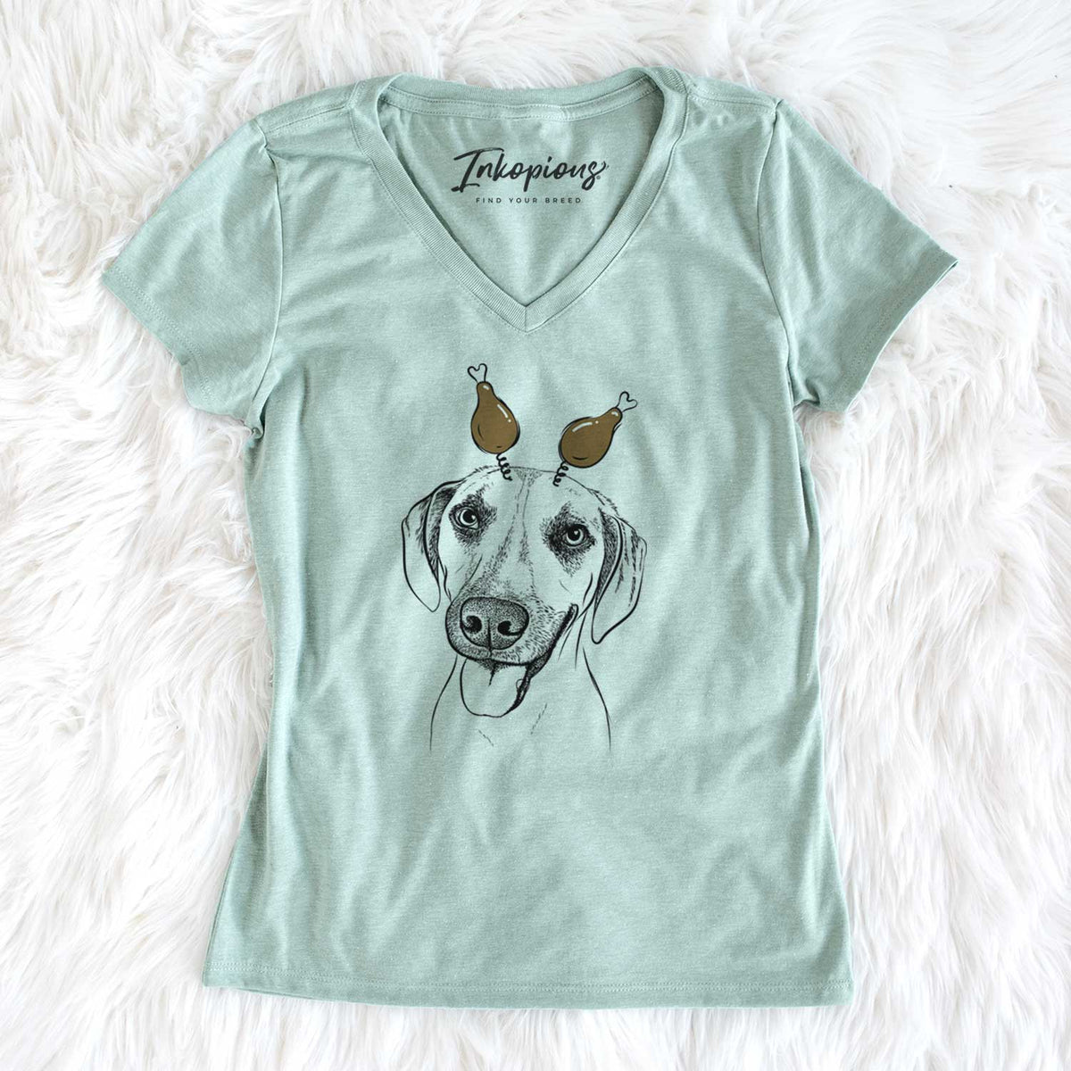 Thanksgiving Malia the American Foxhound Mix - Women's V-neck Shirt