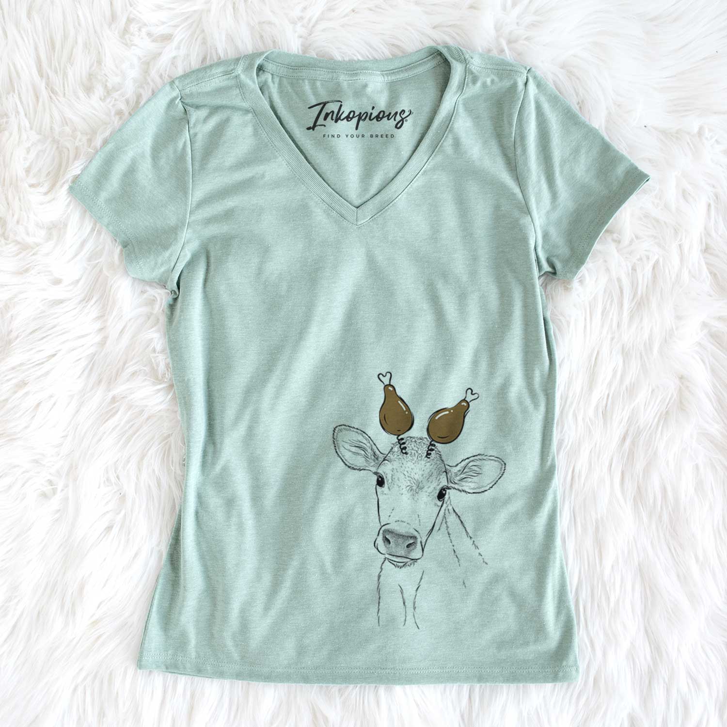 Thanksgiving Malu the Cow - Women's V-neck Shirt