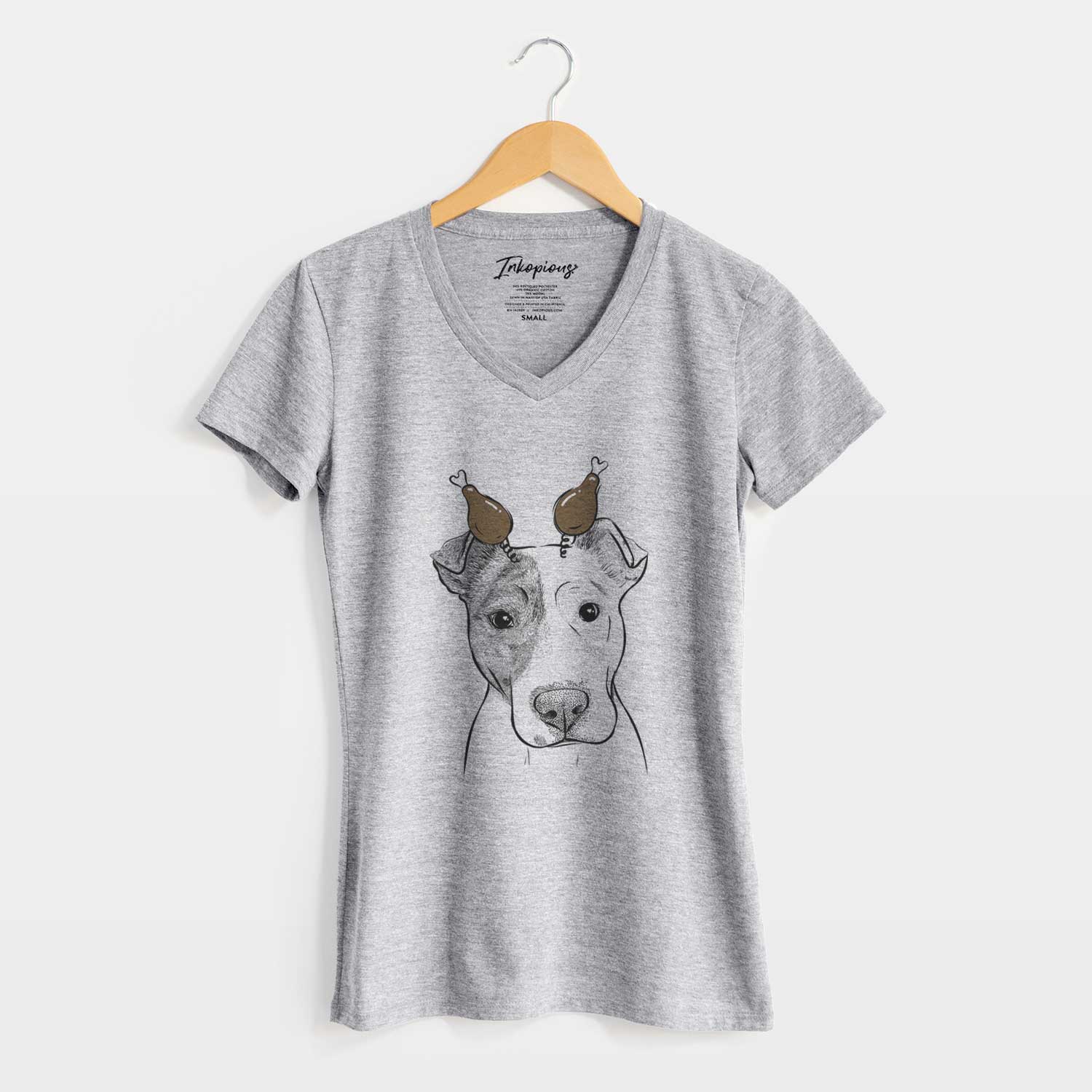 Thanksgiving Manchi the Pitbull Mix - Women's V-neck Shirt