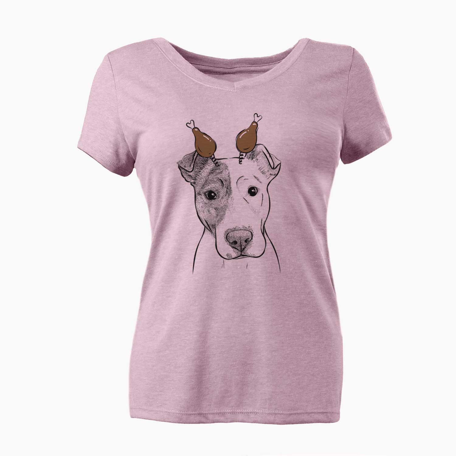 Thanksgiving Manchi the Pitbull Mix - Women's V-neck Shirt